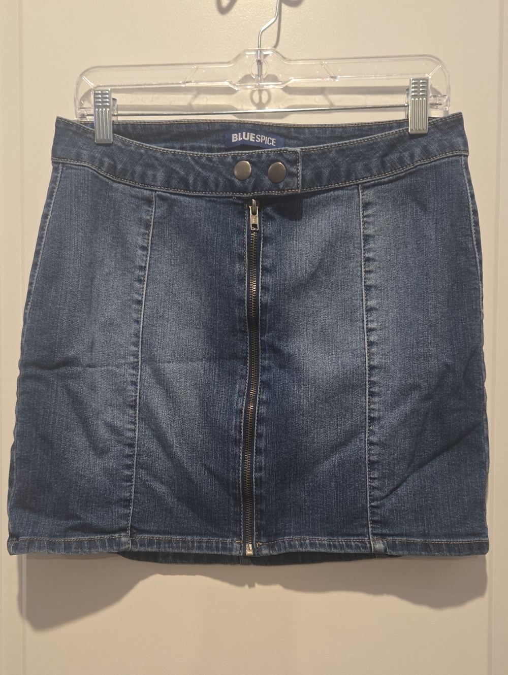 Blue Spice Blue Front-Zip Denim Mini Skirt